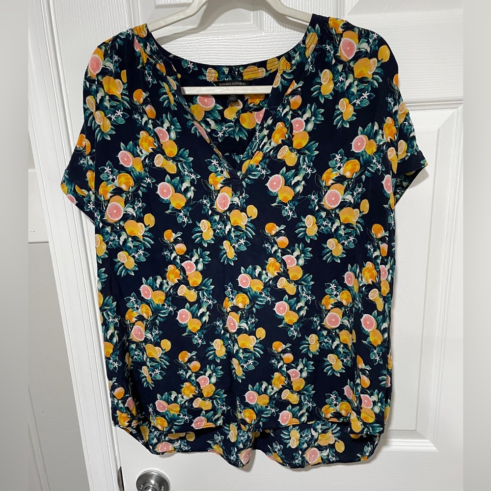 Banana Republic Navy Floral Silk Top